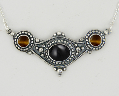 Sterling Silver Necklace With Black Onyx And Tiger Eye